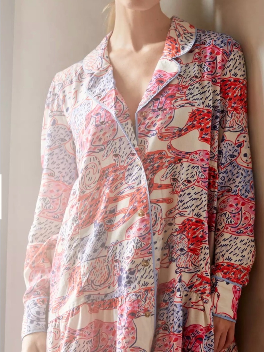 Olivia Wendel Anthropologie Cats and Dogs sprinkle Printed Satin Pajama set
